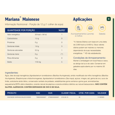 Maionese Mariana 3Kg - Qualidade e Sabor Maionese Mariana 3Kg - Qualidade e Sabor